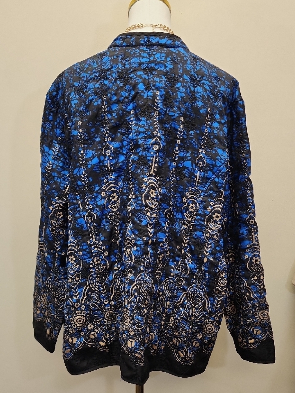 Reversible Quilted Jacket Blue Black Floral Boho Lightweight Coat Large - Picture 4 of 10